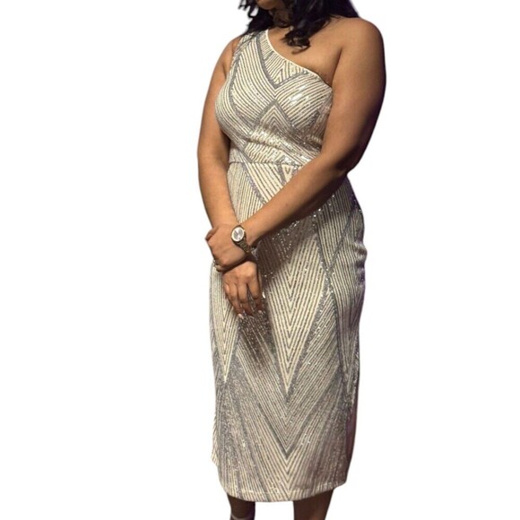 Women's One-Shoulder Sparkling Sequin Party Dress For Holiday Party Clothes Maxi - Picture 5 of 9